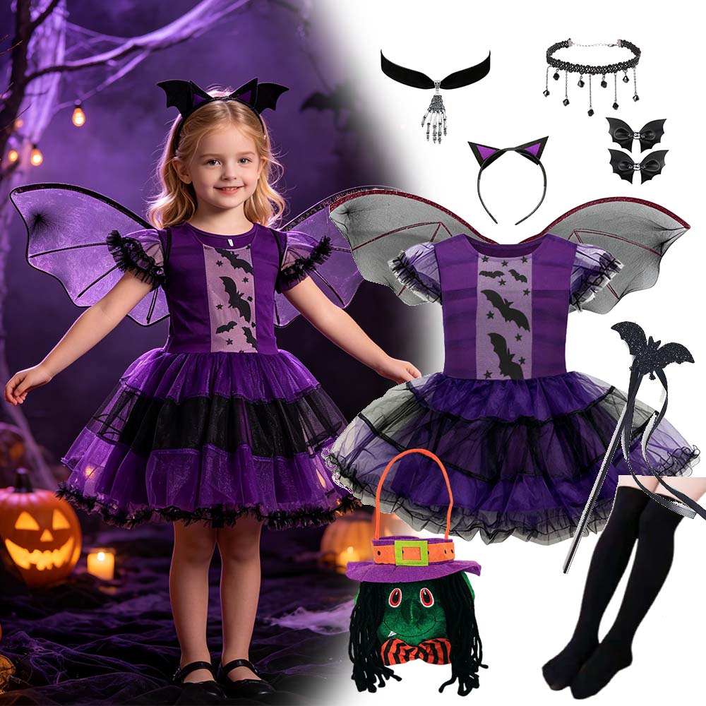 Toddler Sock Set - Kids Girls Halloween Bat Witch Fancy