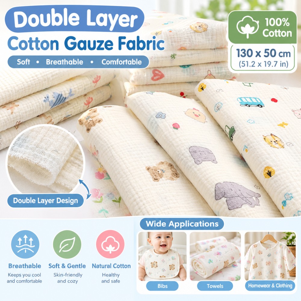 Baby Clothing Layers - 130x50cmcotton double-layer gauze printed crepe fabric
