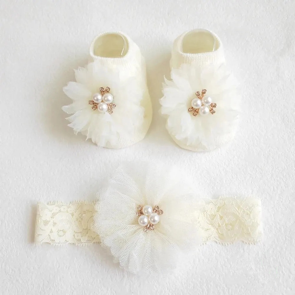 Lovely Pearl Bows Baby Headban - Toddler Sock Set recension och pris